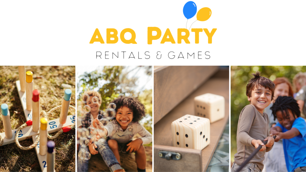 Collage of children playing games from ABQ Party Rental